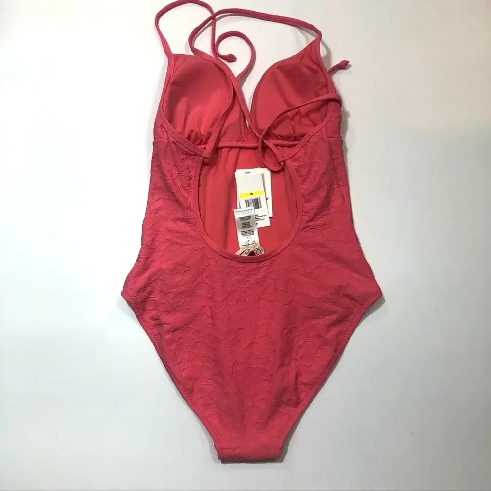 Jessica Simpson V Neck One Piece Swimsuit Pink